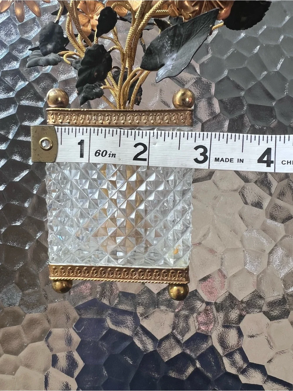 vintage Baccarat Style like French Crystal Gilt & Patinated Bronze Floral
